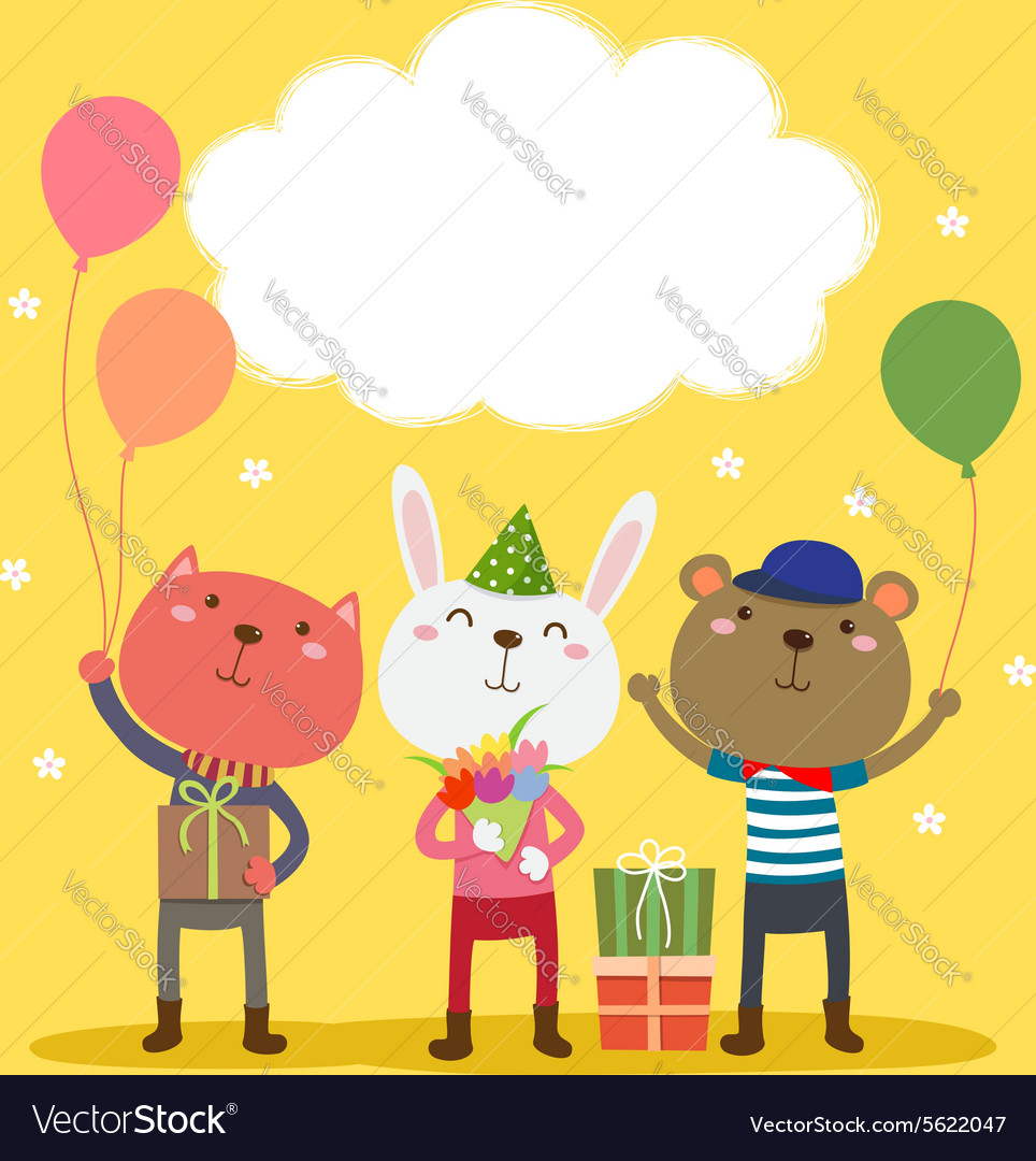 Happy birthday card design with cute animals Vector Image