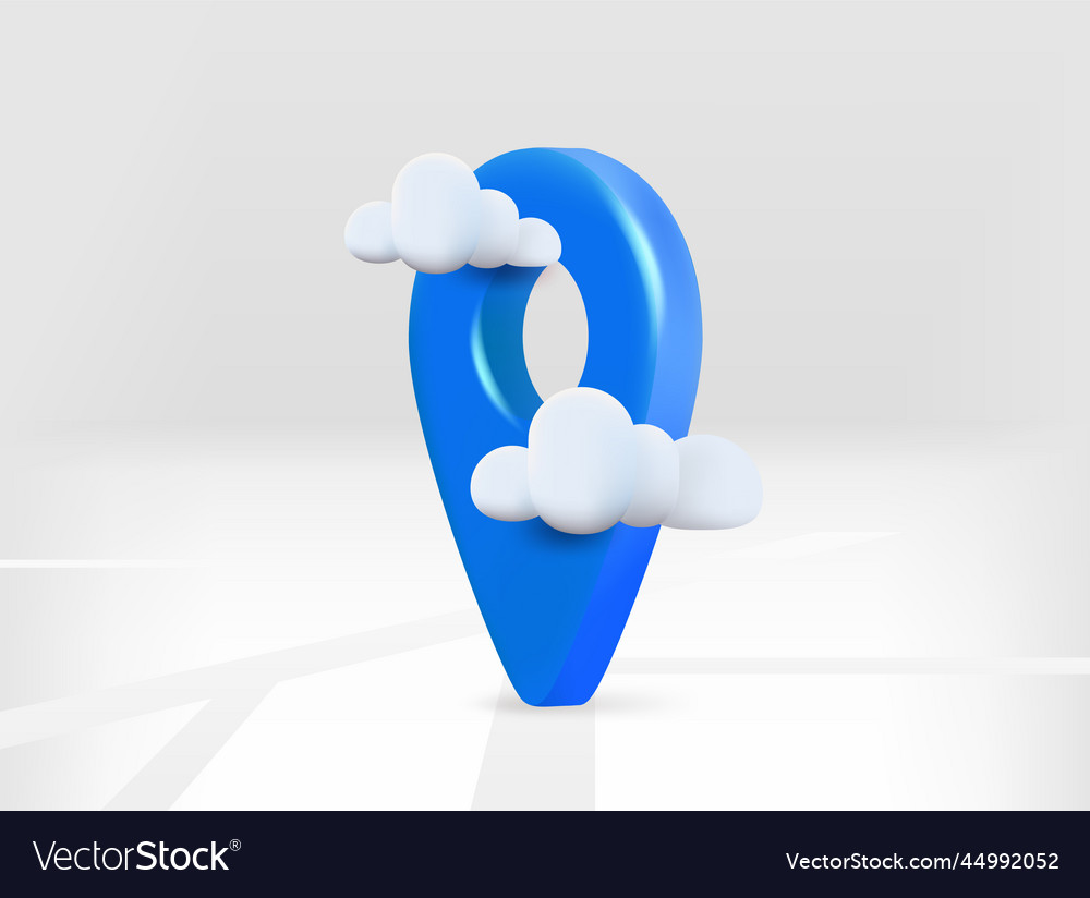 Blue map pin with road map and clouds 3d isolated Vector Image