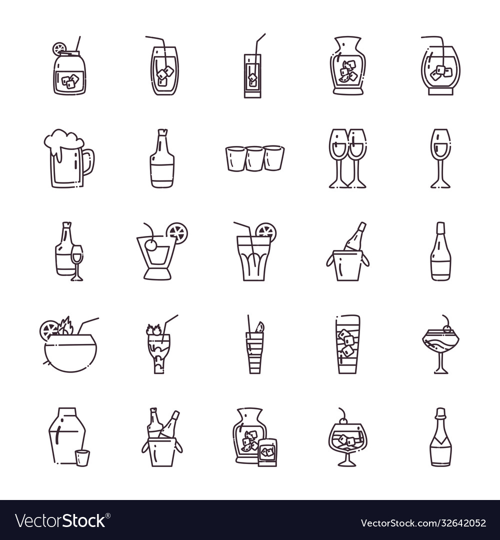 Cocktails line style icon set design Royalty Free Vector