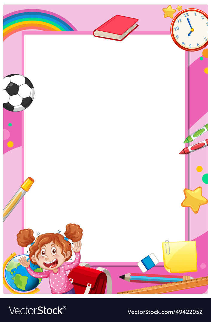 Cute cartoon student with learning tools border Vector Image