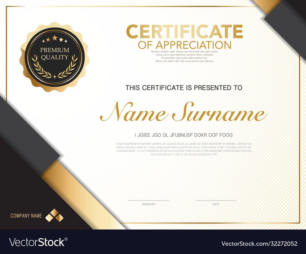 Diploma certificate template black and gold color Vector Image