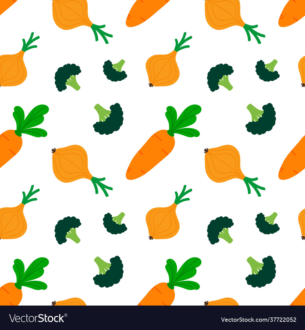 Onion Broccoli Carrot Seamless Pattern Royalty Free Vector