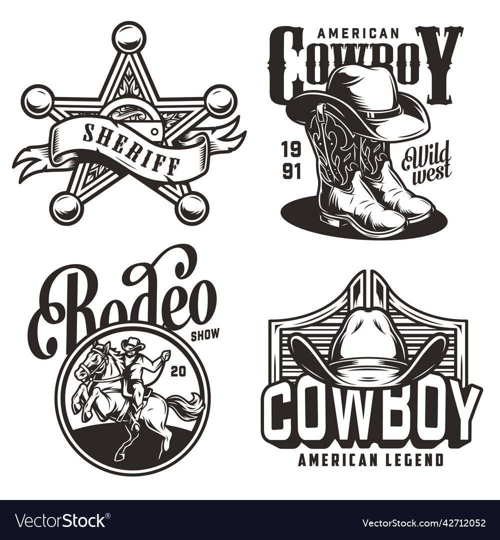 Vintage monochrome wild west emblems Royalty Free Vector