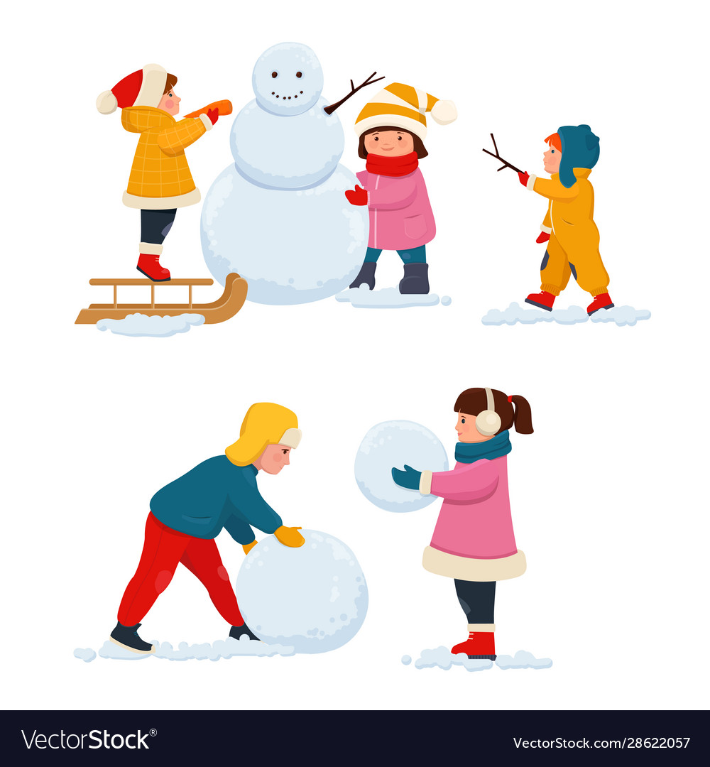 Children make a snowman Royalty Free Vector Image