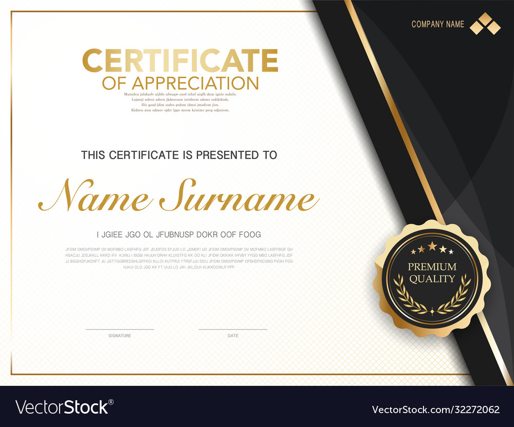 Diploma certificate template black and gold color Vector Image