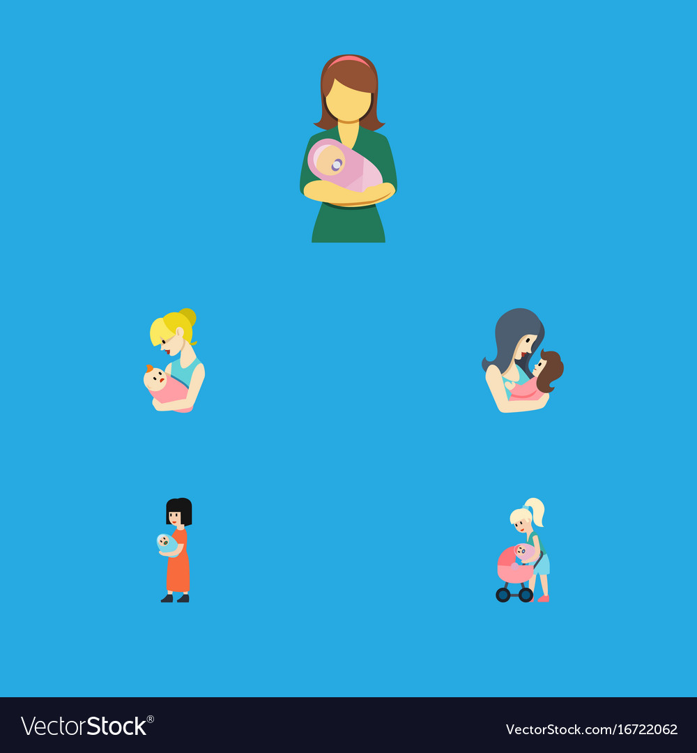 Flat Icon Mother Set Of Parent Baby Woman Vector Image