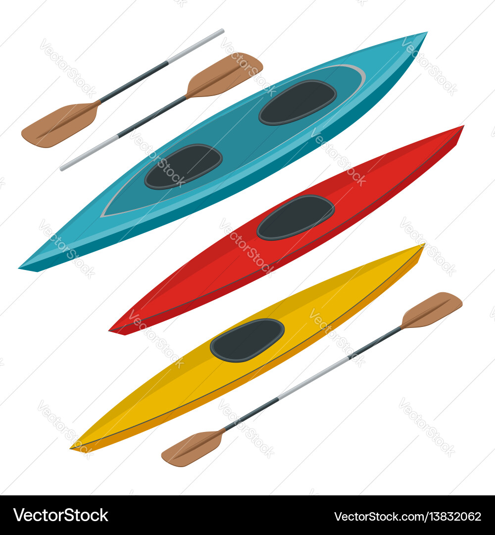 Rafting and kayaking icons collection isometric Vector Image