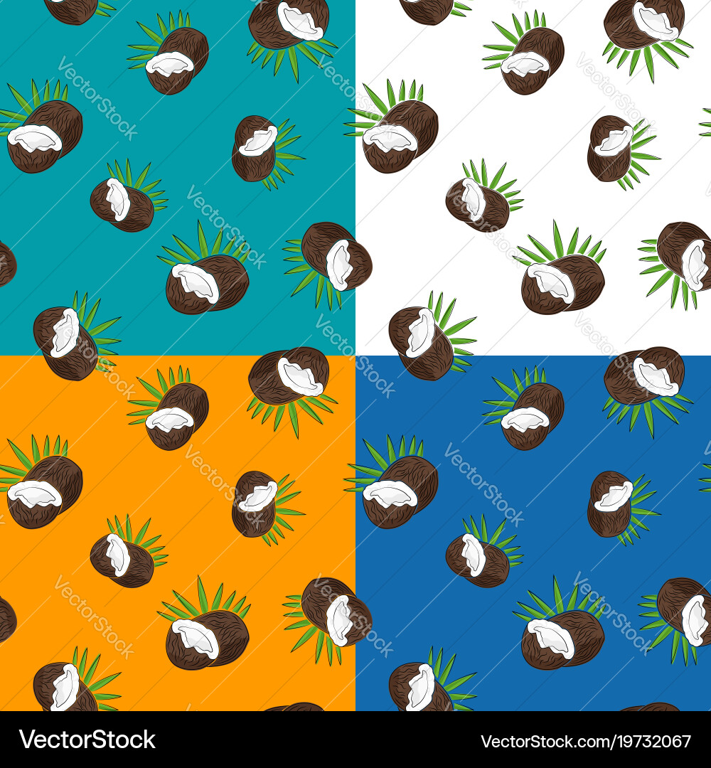 Four seamless pattern with coconut Royalty Free Vector Image