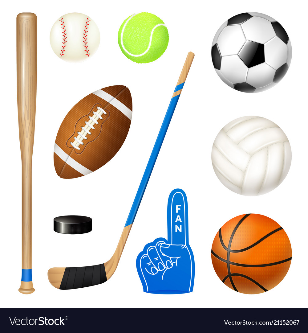Sport inventory realistic set vector image Sport inventory realistic set