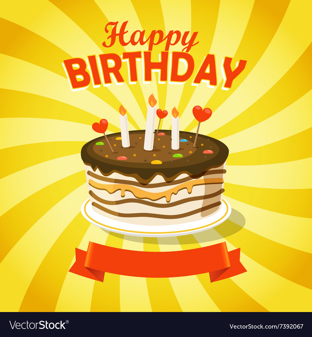 Sweet chocolate cake with candles Royalty Free Vector Image