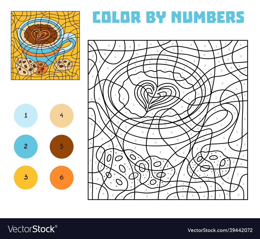 Color by number education game a cup of coffee Vector Image