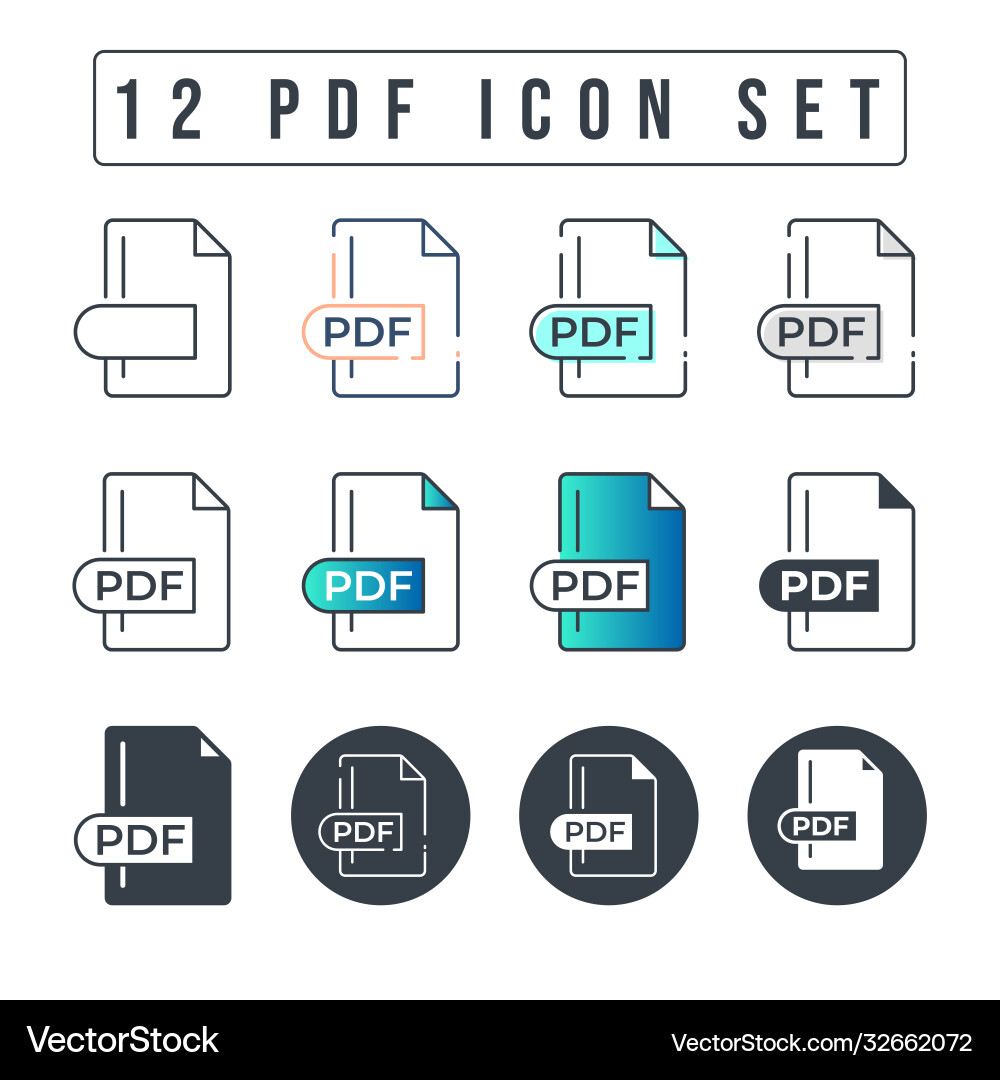 Pdf file format icon set 12 Royalty Free Vector Image