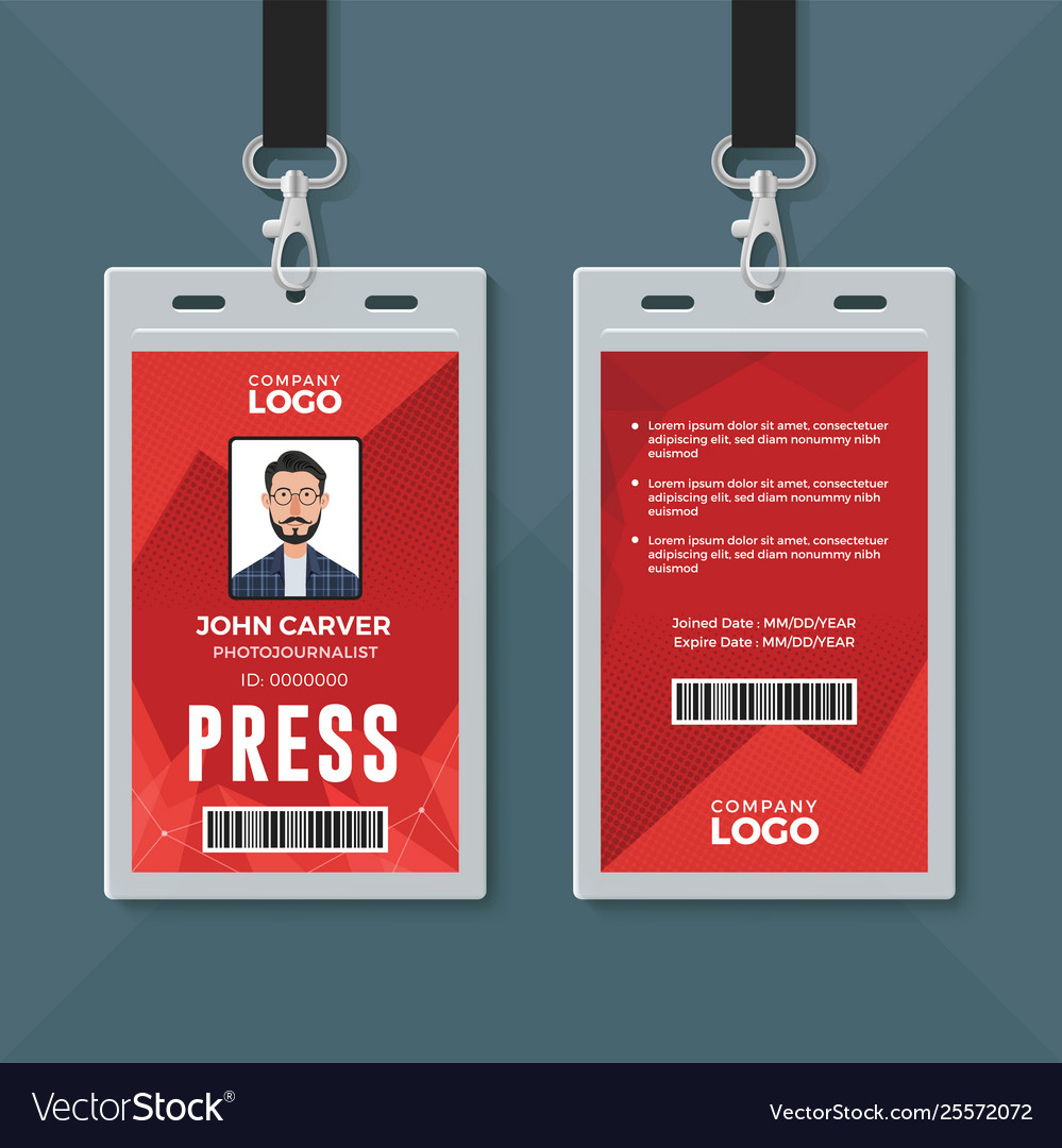 Press id card design template Royalty Free Vector Image With Photographer Id Card Template