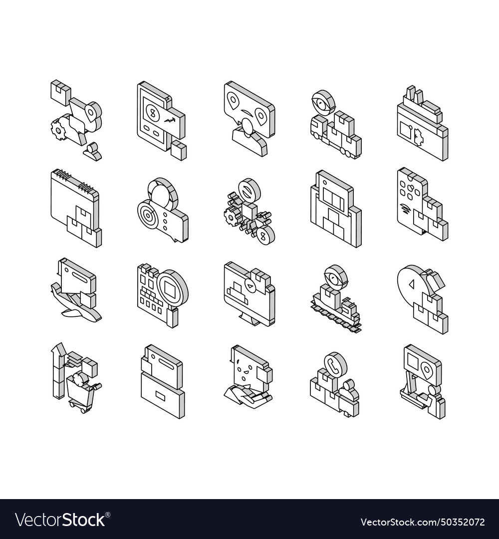 Supply chain management system isometric icons set