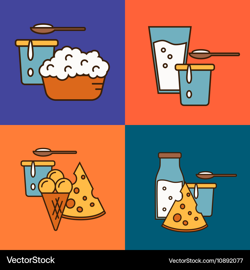 Assortment of dairy products square composition Vector Image