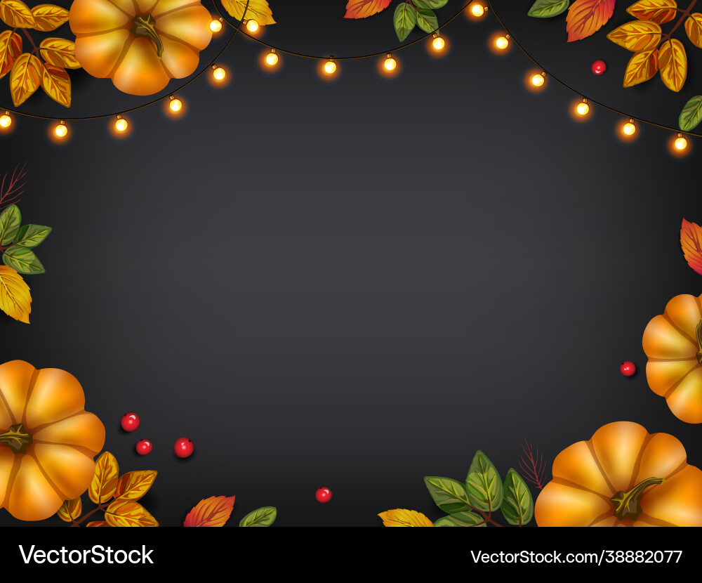 Autumn background with pumpkins and lights Vector Image