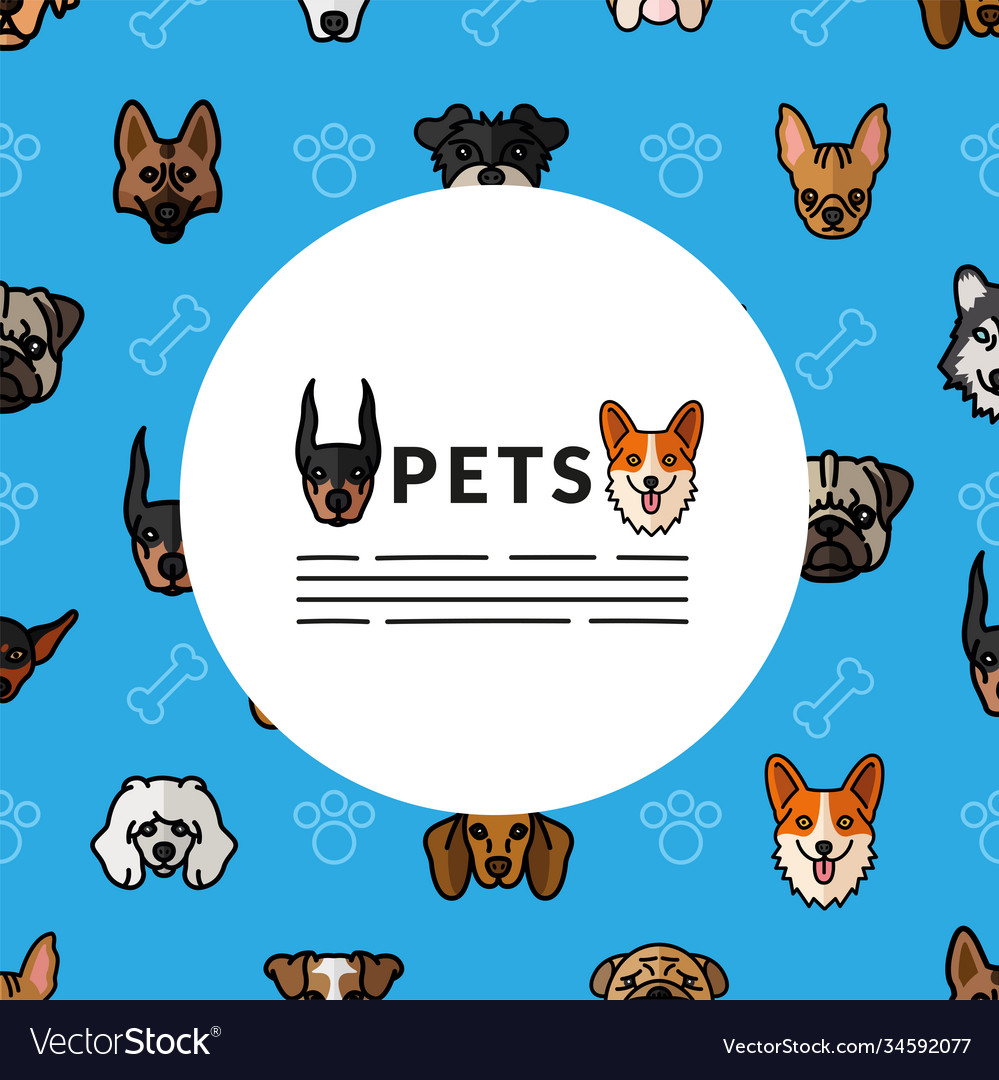 Dogs pets mascots breed characters heads pattern Vector Image