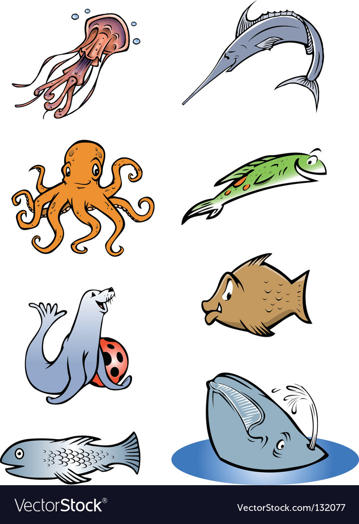 Sea life collection Royalty Free Vector Image - VectorStock