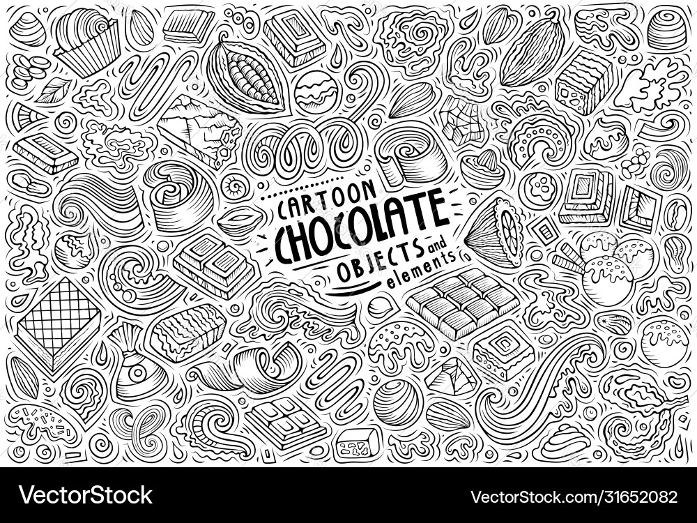 Doodle Cartoon Set Chocolate Theme Items Vector Image