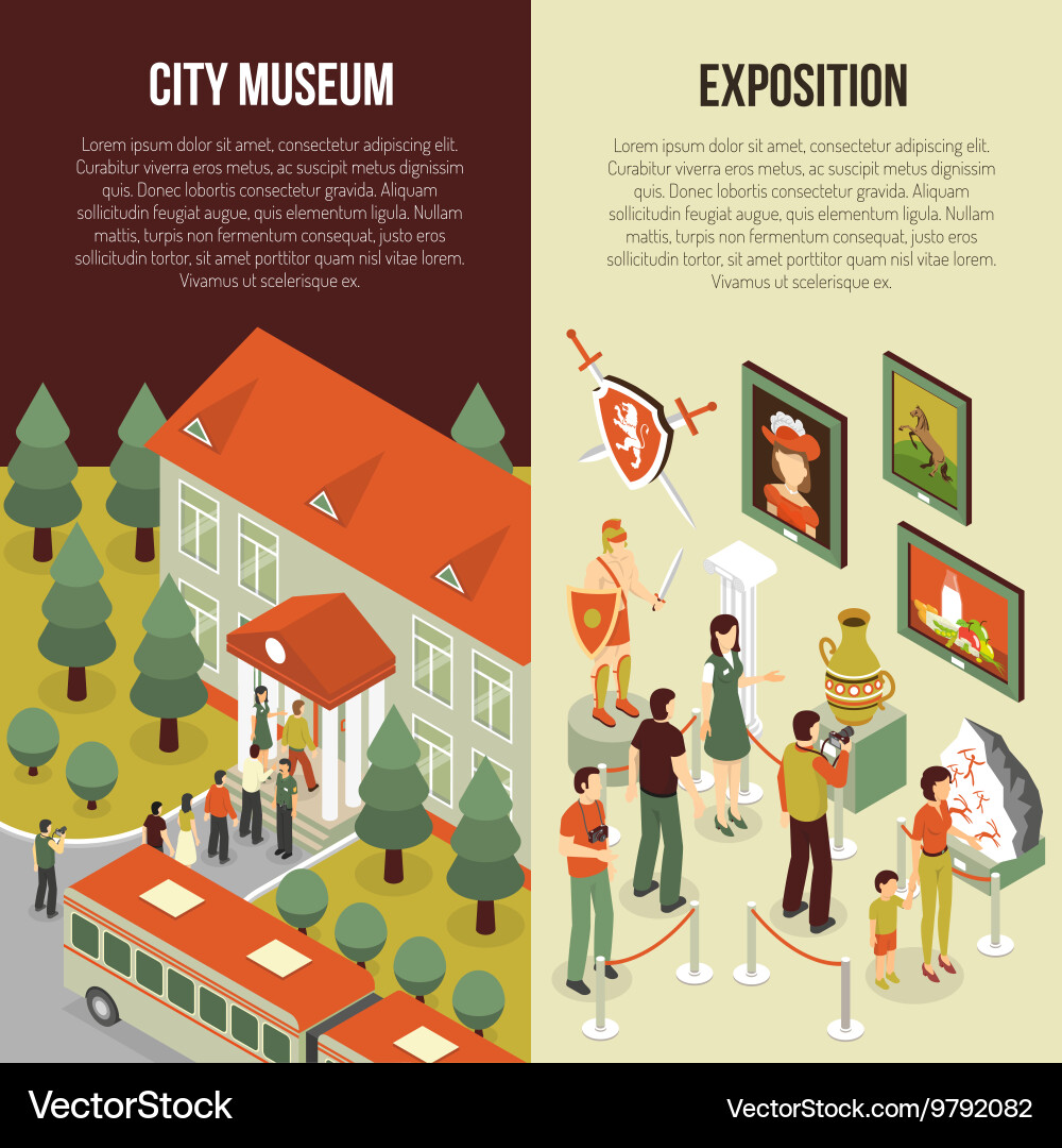Fine Art Museum 2 Isometric Banners Royalty Free Vector
