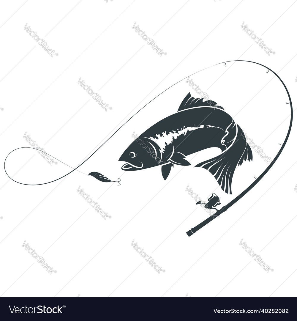 Fishing Rod And Fish Jumping For The Bait Vector Image