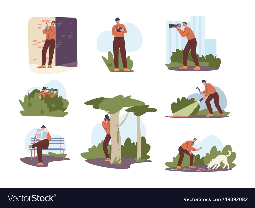 Private detective looking around and peeping Vector Image