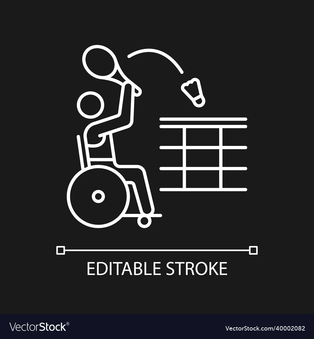 Wheelchair badminton white linear icon for dark Vector Image