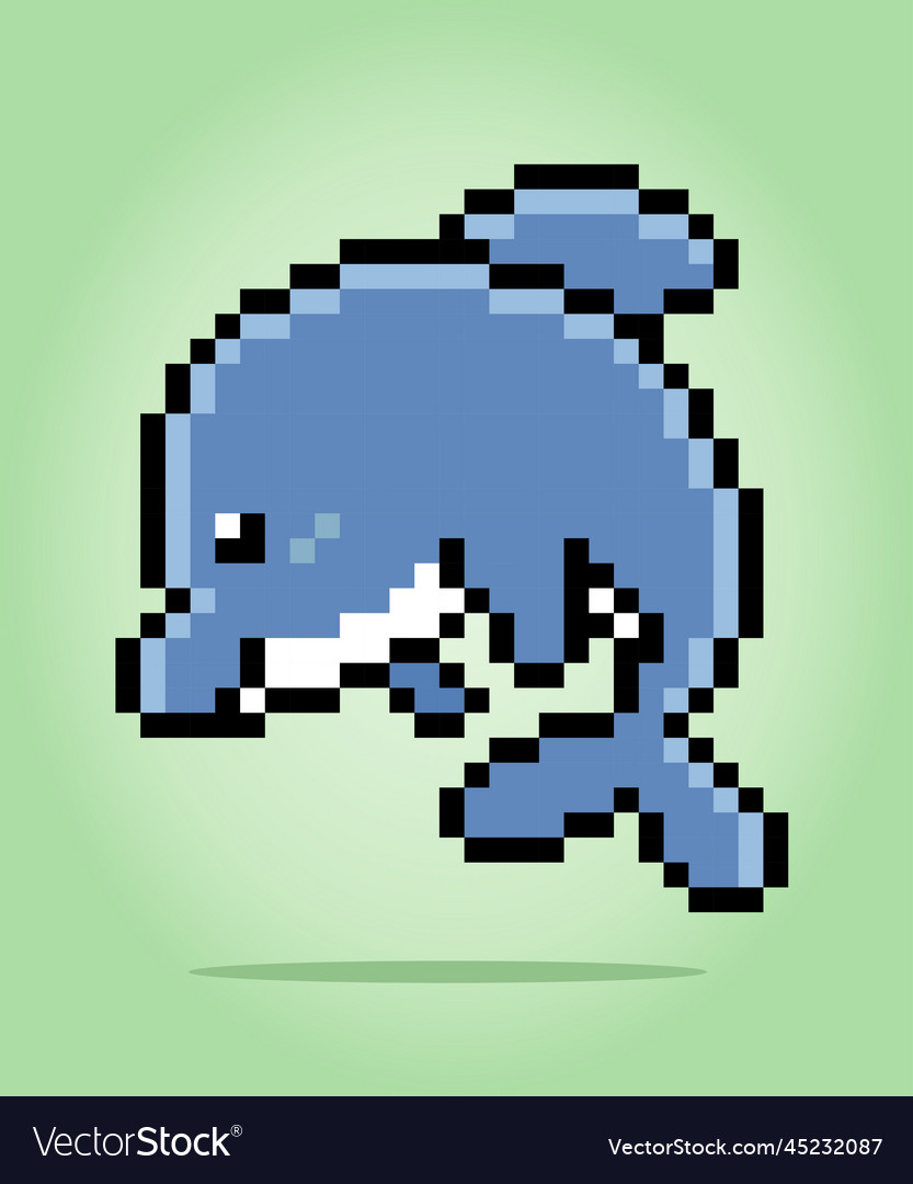 8 bit pixel dolphins animals for asset games Vector Image