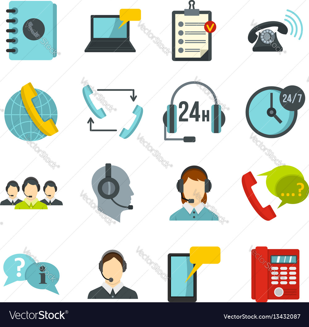 Call center symbols set flat icons Royalty Free Vector Image