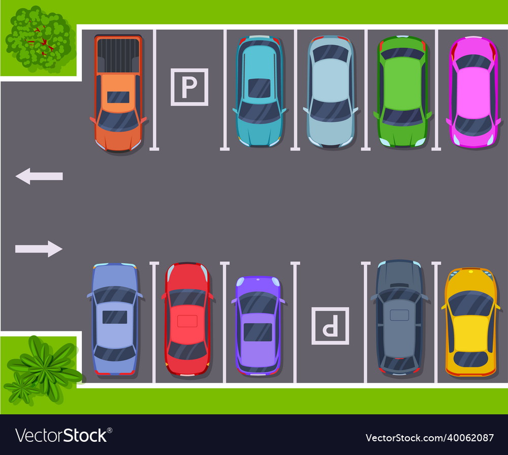 Car parking top view cars on street many autos Vector Image