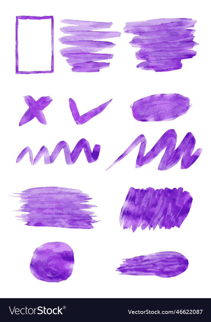 Purple color set paint ink brush brush strokes Vector Image