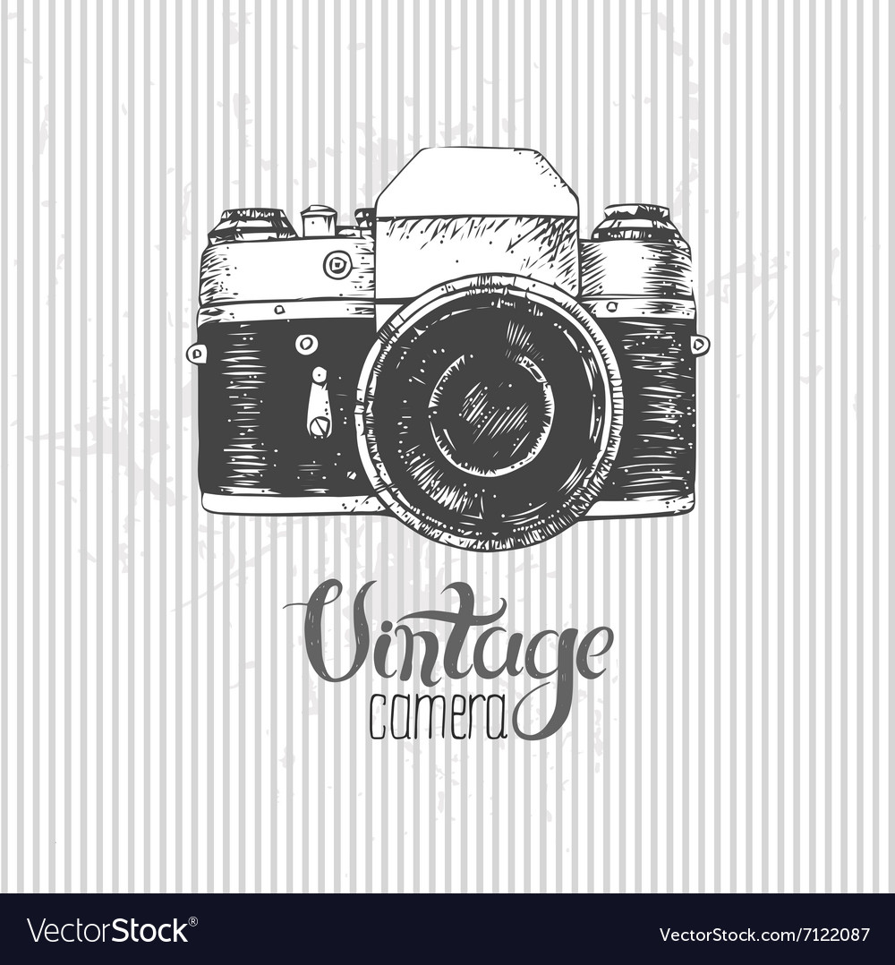 vintage camera vector outline