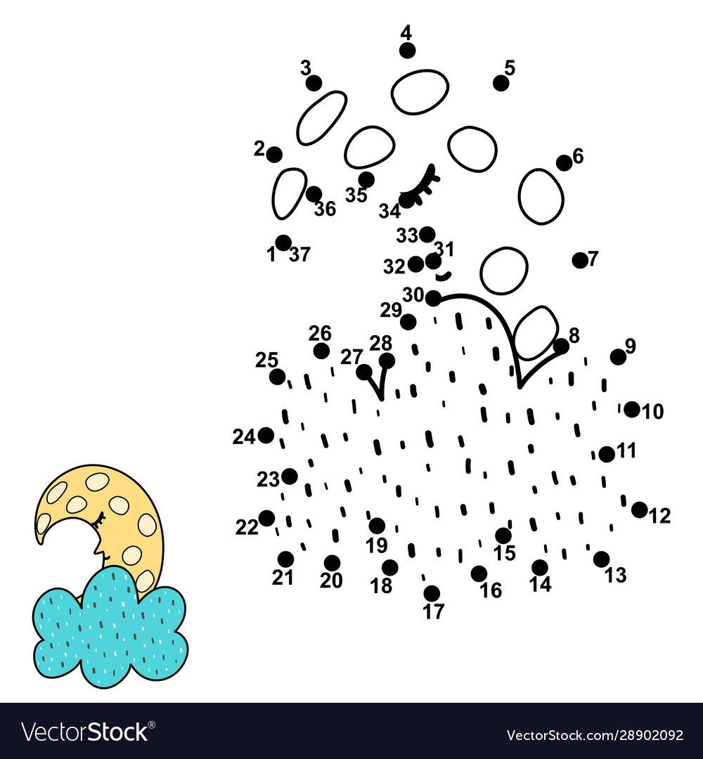 Connect dots and draw a cute sleeping moon Vector Image