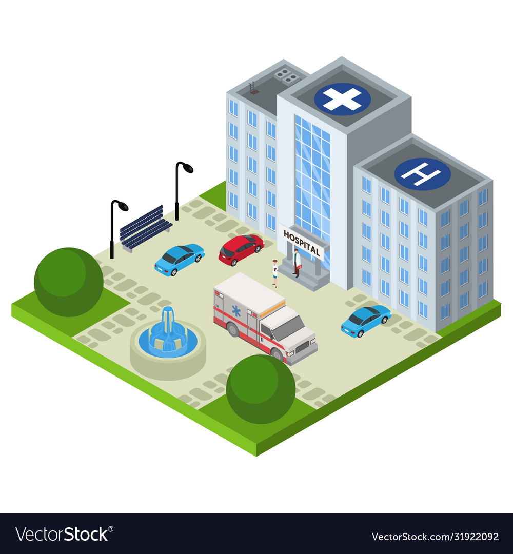 Hospital isometric ambulance Royalty Free Vector Image