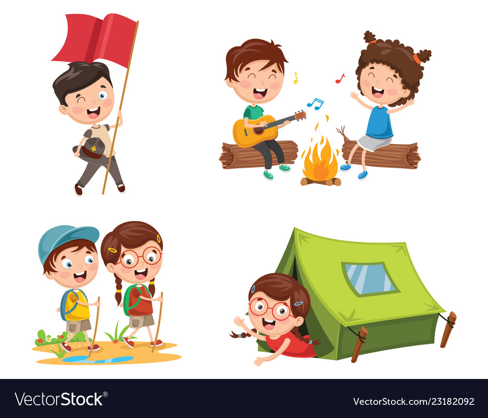 Kids camping Royalty Free Vector Image - VectorStock