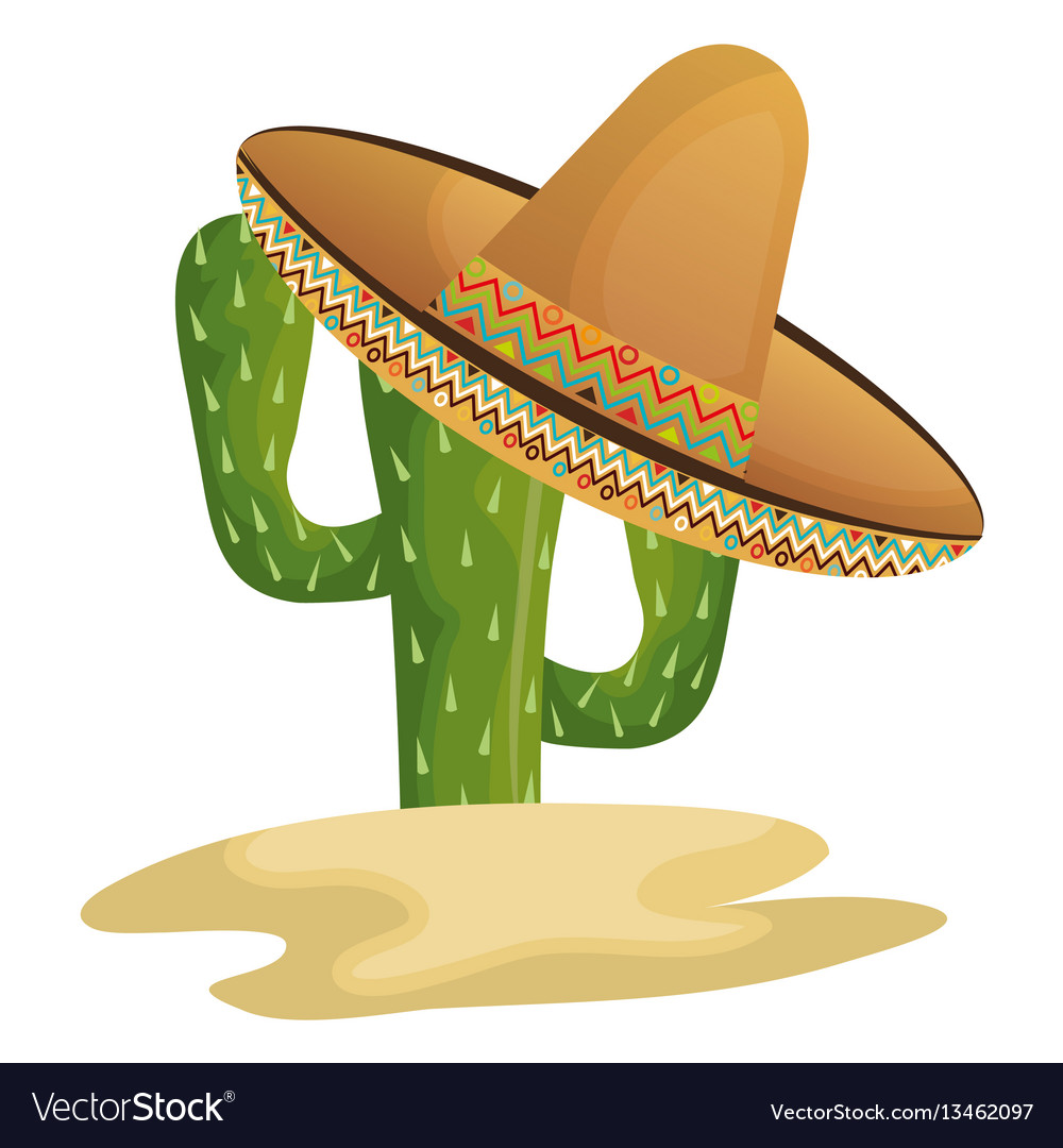 Cactus character with mexican hat Royalty Free Vector Image