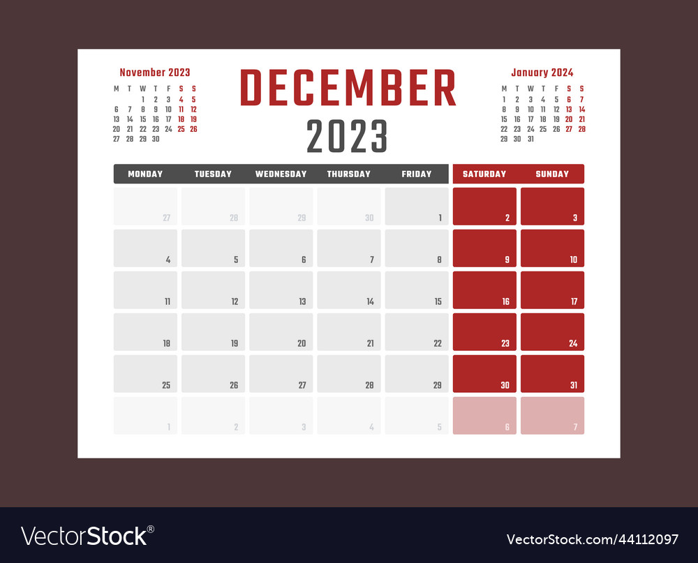 Calendar for january 2023 starts monday royalty free vector