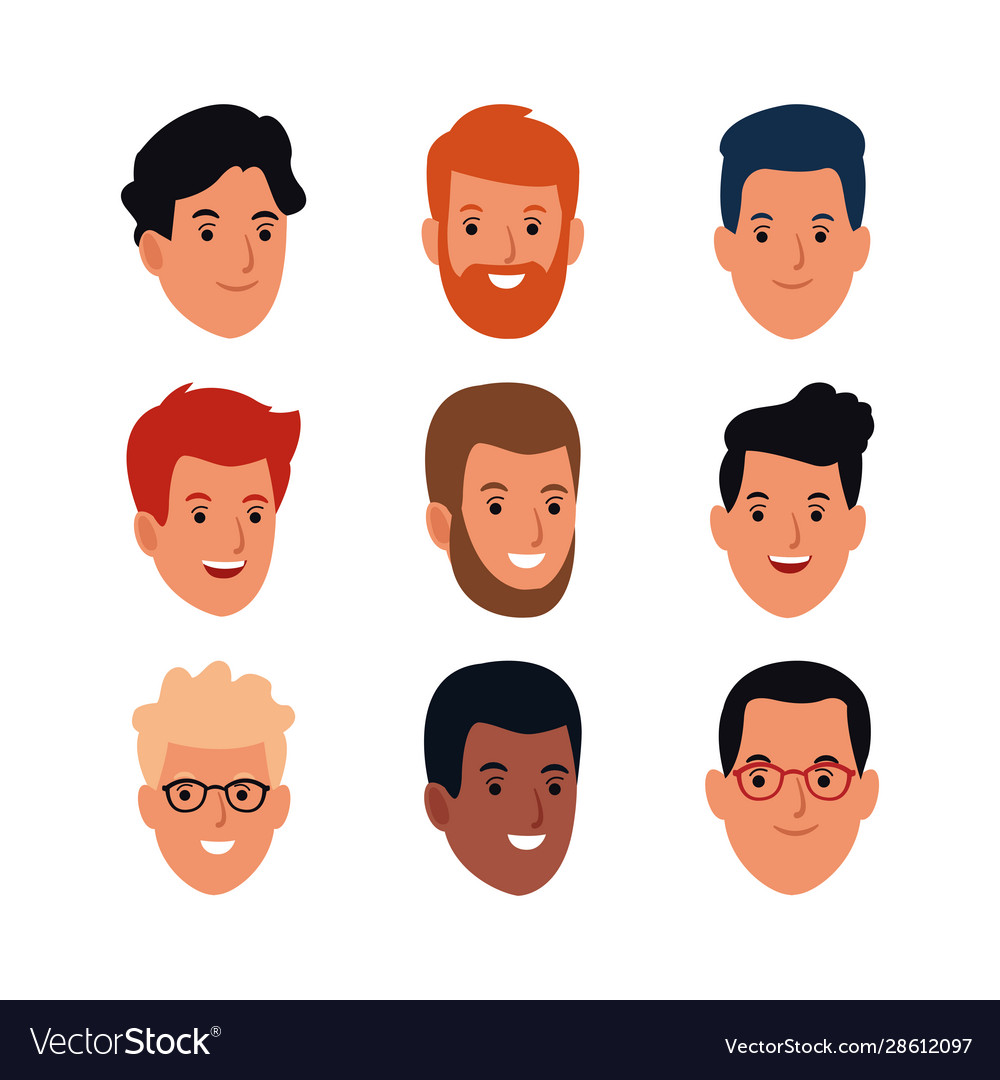 Cartoon man faces icon set colorful design Vector Image