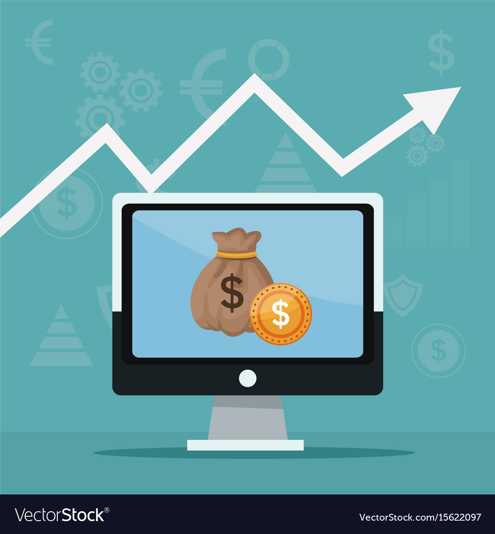 Color background with display computer with money Vector Image