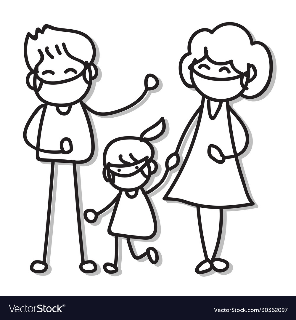 Hand drawing cartoon character people in family Vector Image