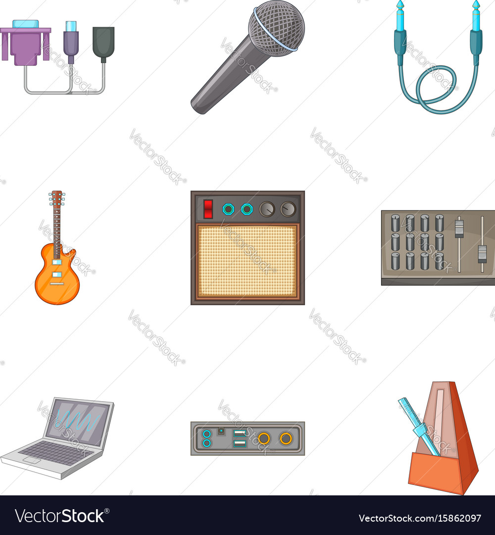 Sound dj icons set cartoon style Royalty Free Vector Image Sound dj icons set cartoon style Royalty Free Vector Image
