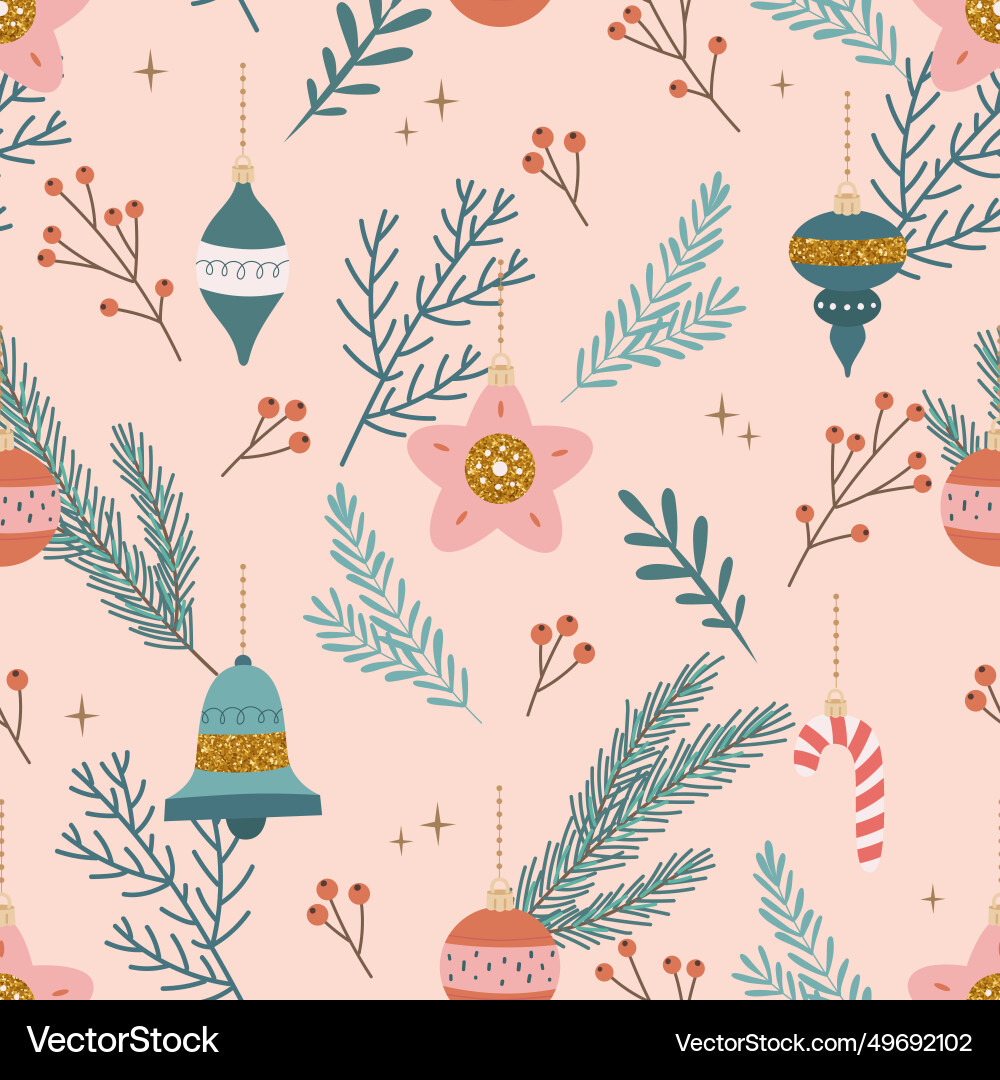 Christmas seamless pattern with tree decorations Vector Image