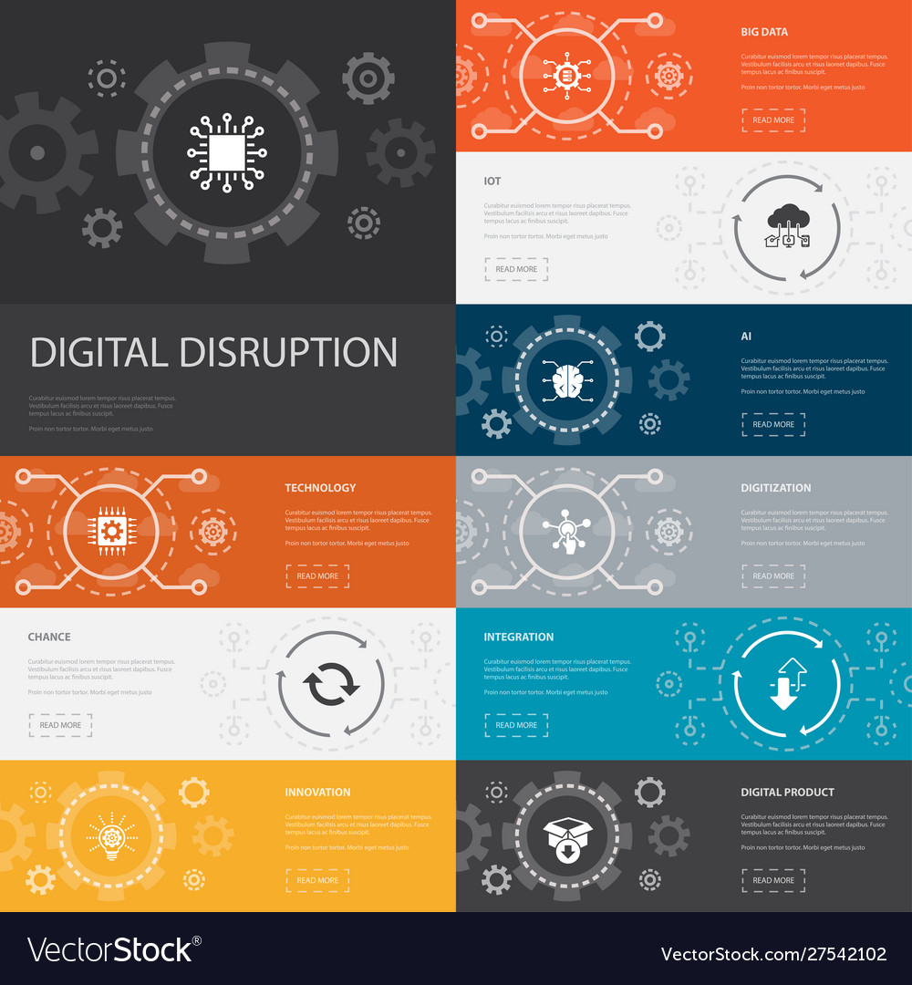 Digital disruption infographic 10 line icons Vector Image
