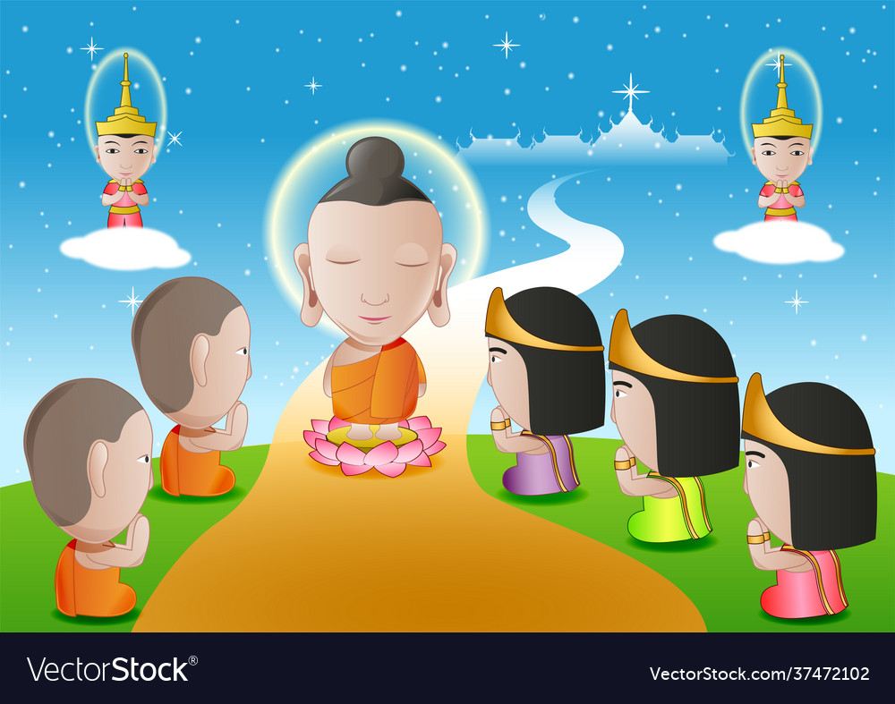 Lord buddha walk down from heaven Royalty Free Vector Image