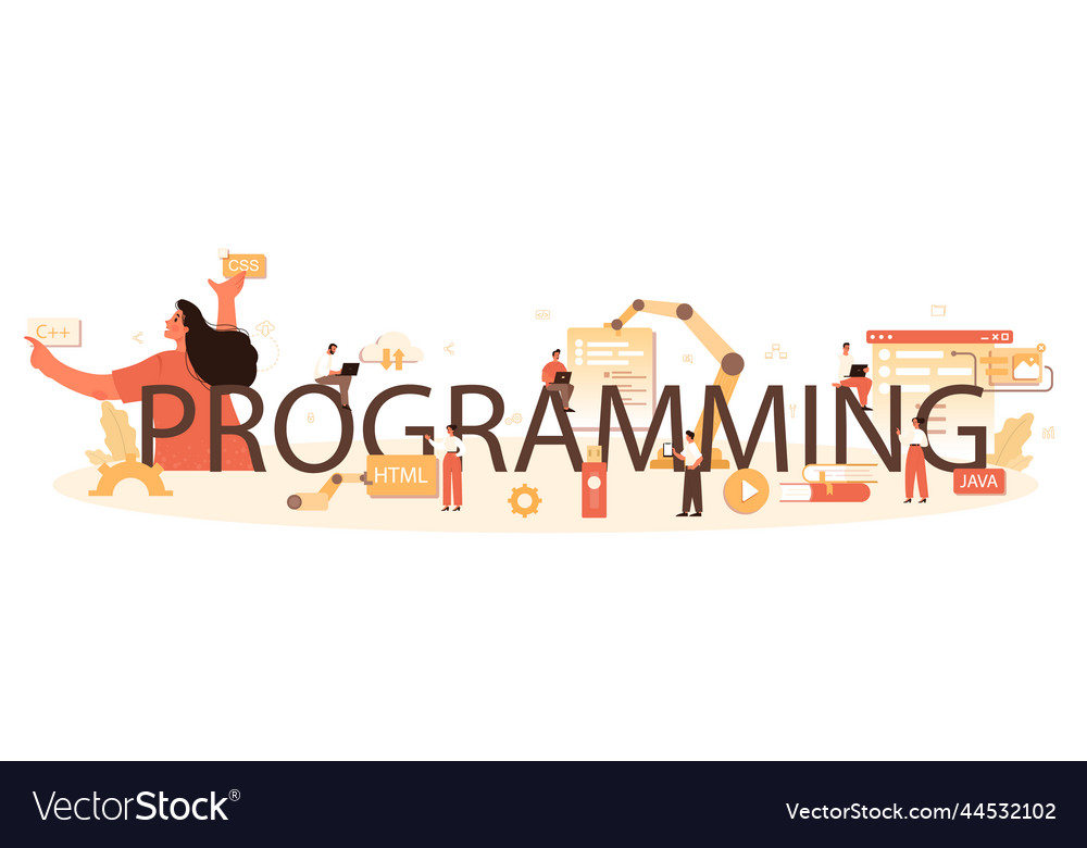 Programming typographic header building Royalty Free Vector