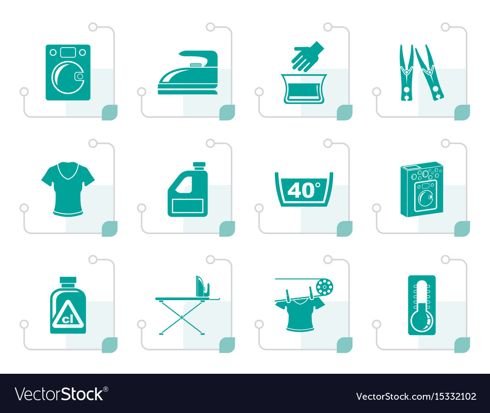 Stylized washing machine and laundry icons Vector Image