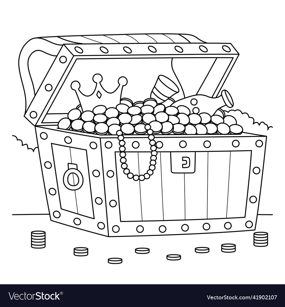 Big treasure chest coloring page for kids Vector Image