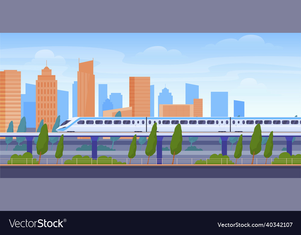 Modern high speed train riding city railway Vector Image