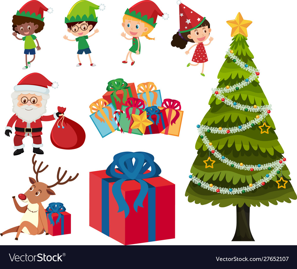 Set christmas with santa and children Royalty Free Vector