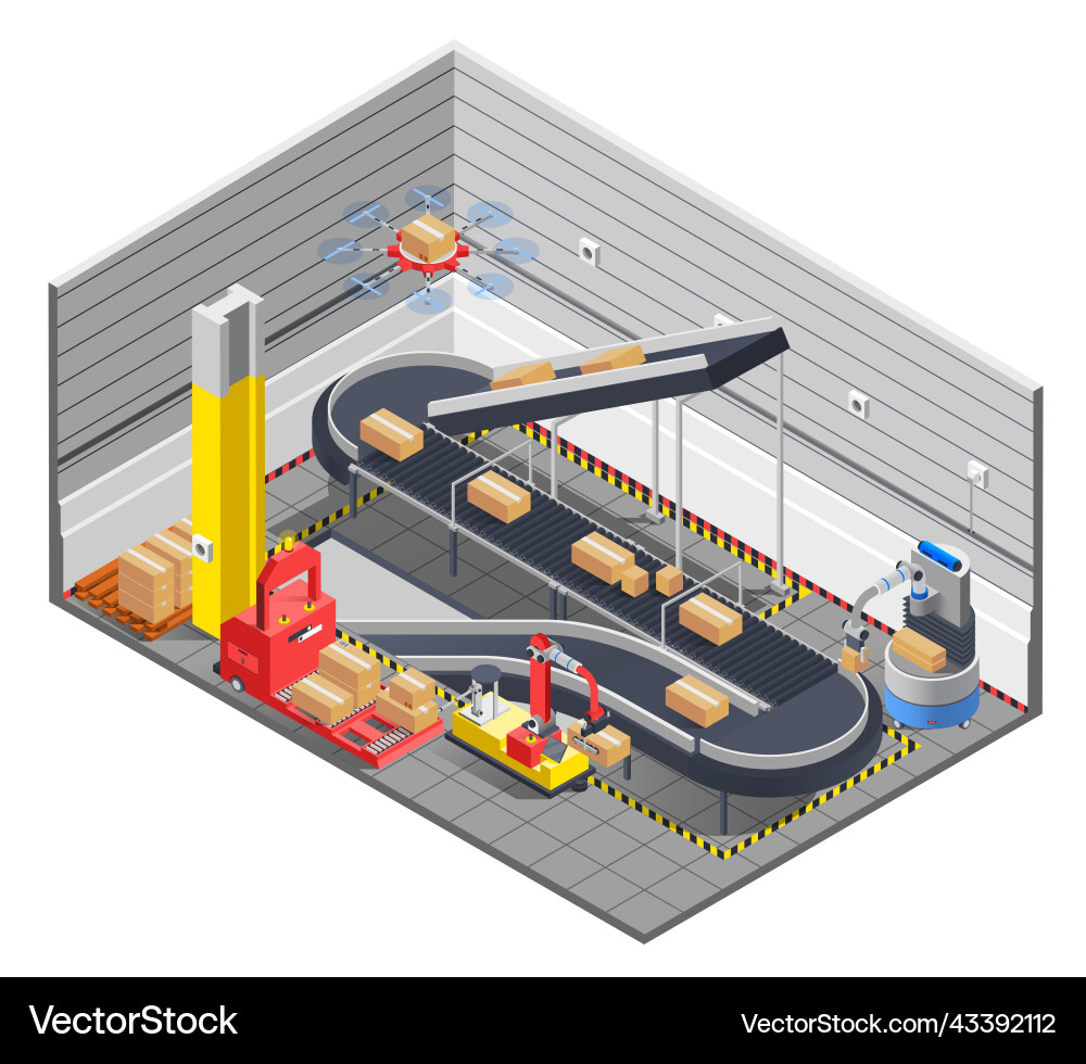 Automatic warehouse isometric interior Royalty Free Vector